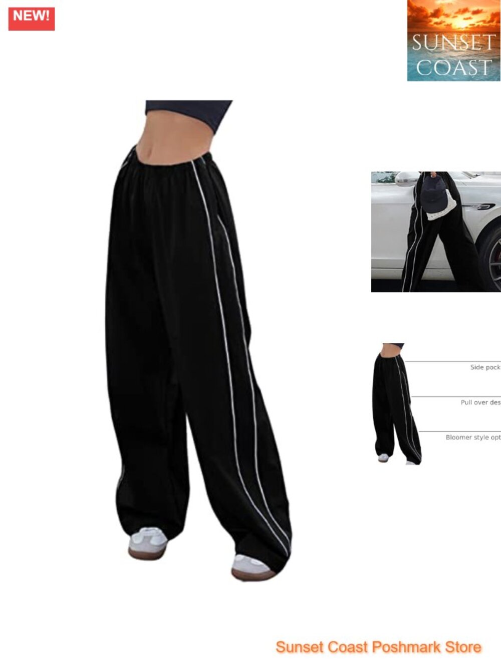Women's Baggy Parachute Track Pants Elastic Waist Relaxed Joggers